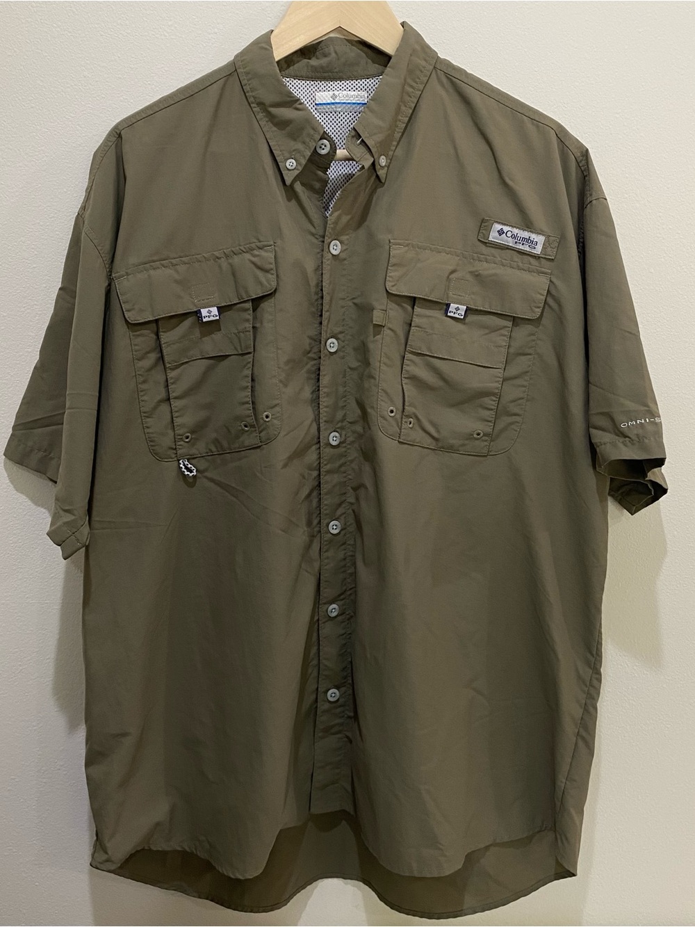 Columbia PFG Mens Large Olive Omni-Shade Short Sleeve Ventilated Fishing Shirt